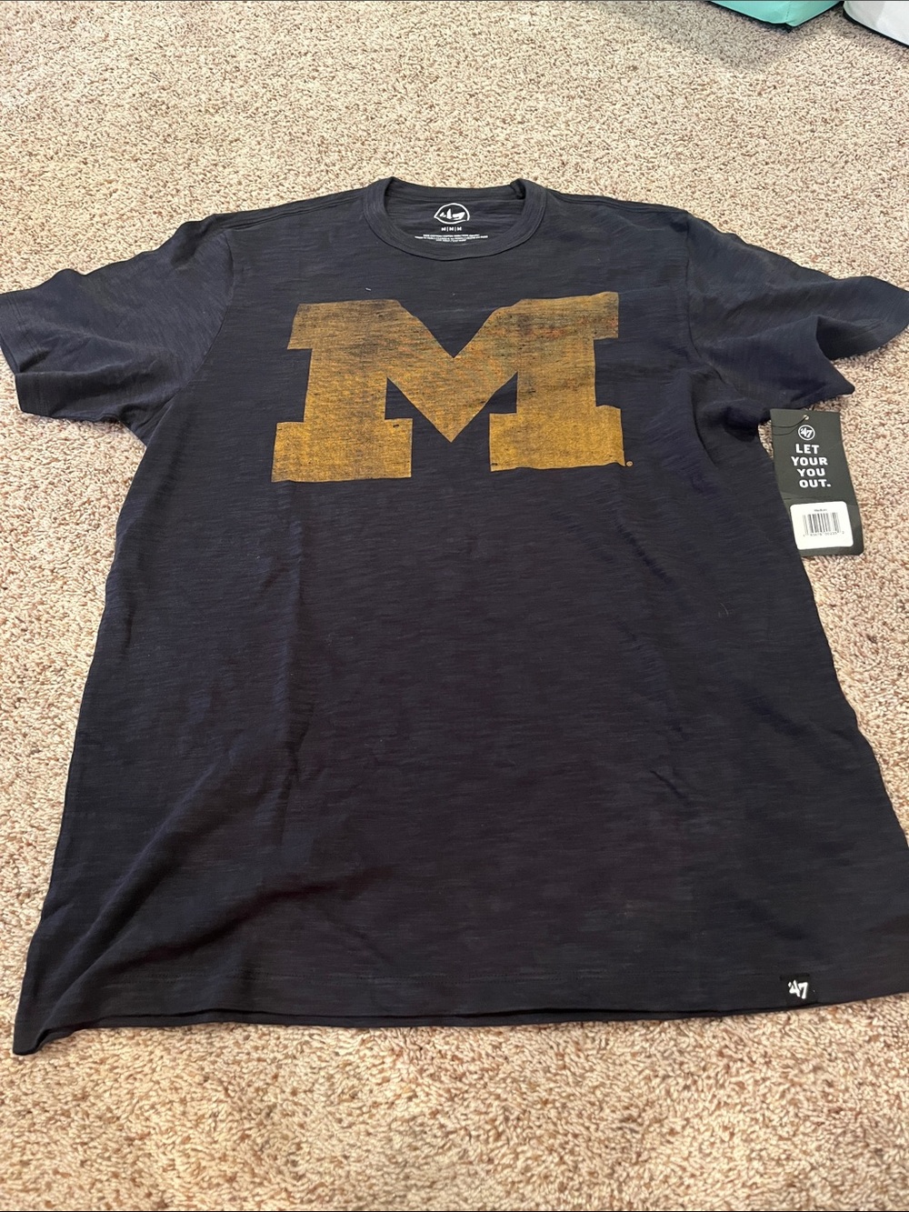 47 Men's Navy T-Shirt with Gold Block University of Mighican 'M' Graphic